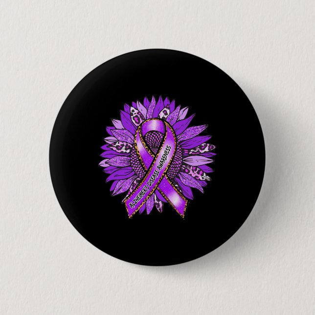 Awareness Leopard Sunflower Purple Ribbon  2 Inch Round Button (Front)
