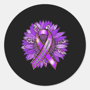 Awareness Leopard Sunflower Purple Ribbon  Classic Round Sticker