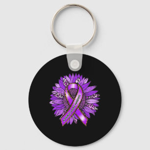 Awareness Leopard Sunflower Purple Ribbon  Keychain