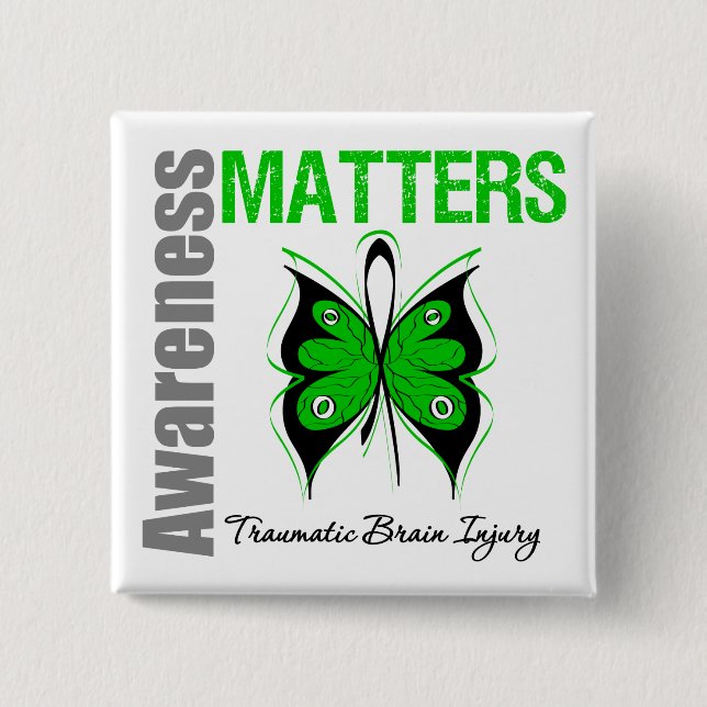 Awareness Matters Butterfly Traumatic Brain Injury 2 Inch Square Button (Front)