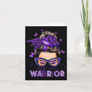 Awareness Messy Bun Warrior Woman Leopard Purple Card
