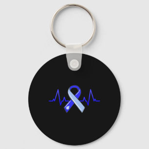 Awareness Month Heartbeat Blue Ribbon Keychain