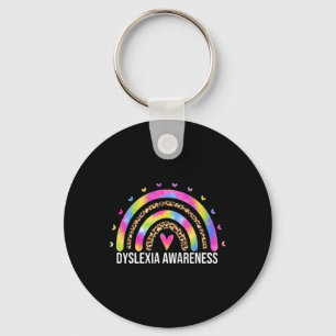 Awareness Month Leopard Rainbow For Women Dyslexic Keychain