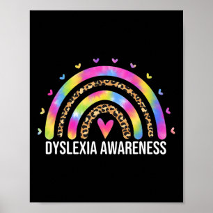 Awareness Month Leopard Rainbow For Women Dyslexic Poster