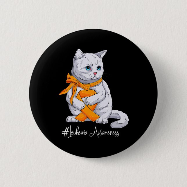 Awareness Month Orange Ribbon Cat  2 Inch Round Button (Front)