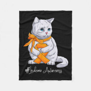 Awareness Month Orange Ribbon Cat  Fleece Blanket