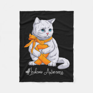 Awareness Month Orange Ribbon Cat Fleece Blanket