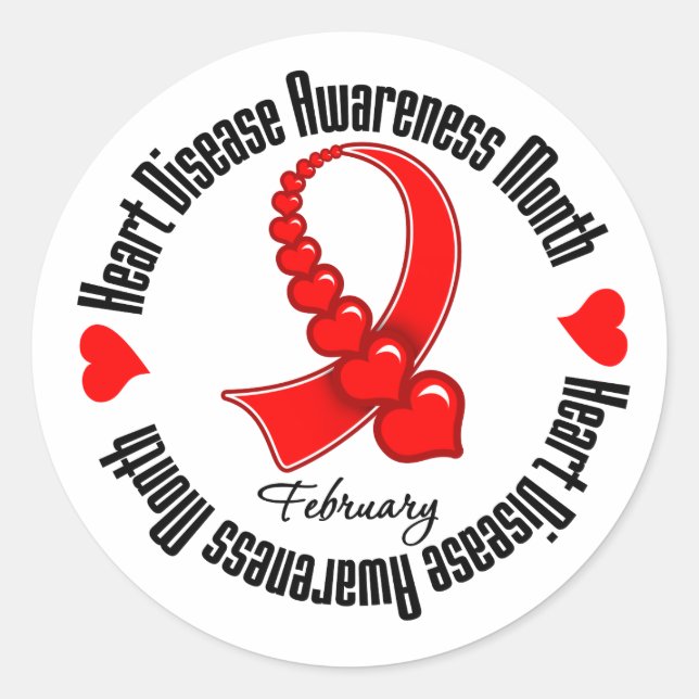 Awareness Month Ribbon - Heart Disease Classic Round Sticker (Front)