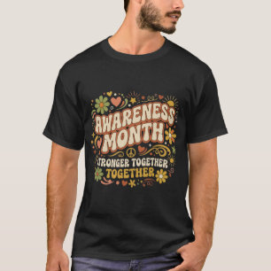 Awareness Month Stronger Together Retro Groovy Gra T-Shirt