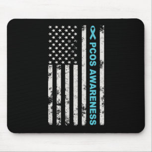 Awareness Month Teal Ribbon American Flag Men Wome Mouse Pad
