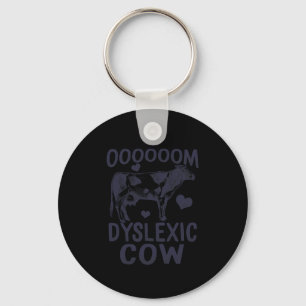 Awareness Oooom Dyslexic Cow Reading Learning Farm Keychain