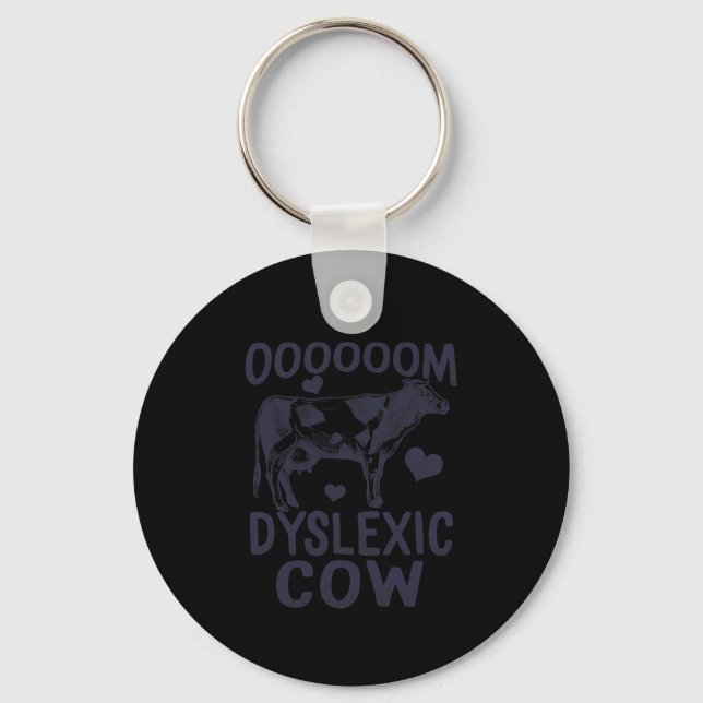 Awareness Oooom Dyslexic Cow Reading Learning Farm Keychain (Front)