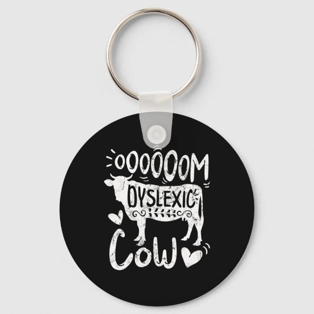 Awareness Oooom Dyslexic Cow Reading Learning Farm Keychain (Front)