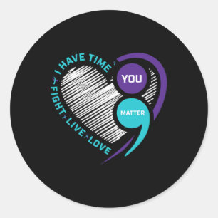Awareness Prevention Heart Semi Colon You Problem Classic Round Sticker
