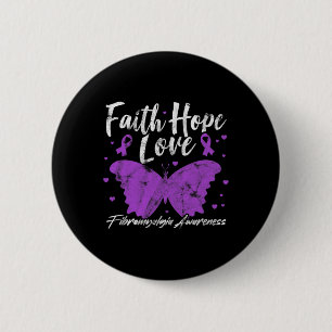 Awareness Purple Butterfly Fibro Warrior Grunge 2 Inch Round Button