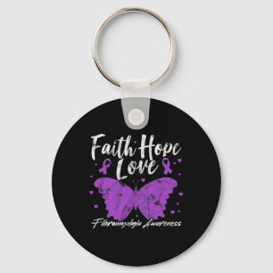 Awareness Purple Butterfly Fibro Warrior Grunge Keychain