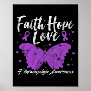Awareness Purple Butterfly Fibro Warrior Grunge  Poster