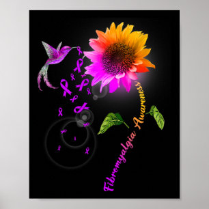 Awareness Purple Sunflower Hummingbird  Poster