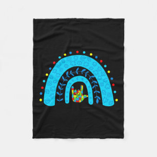 Awareness Rainbow Support Puzzle Love Sign Languag Fleece Blanket