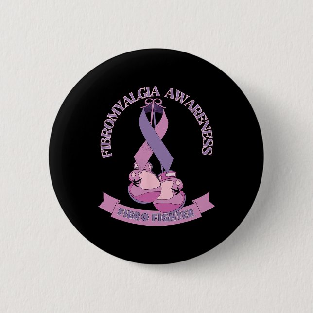 Awareness Ribbon Boxing Gloves Fibro Fighter  2 Inch Round Button (Front)