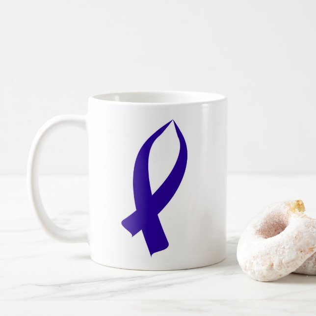 Awareness Ribbon (Dark Blue) Coffee Mug (With Donut)