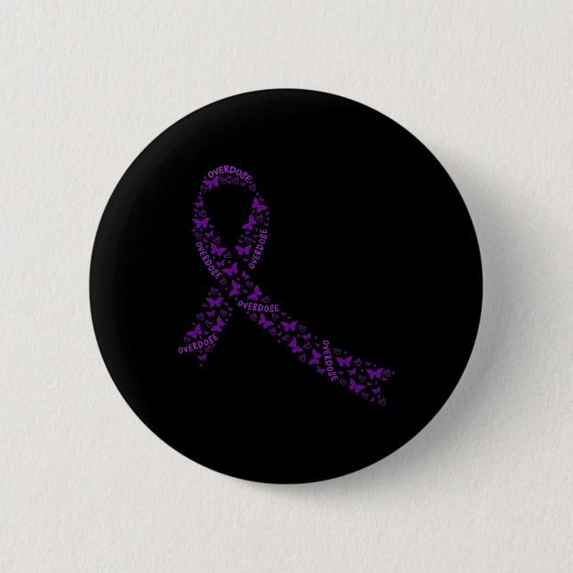 Awareness Ribbon Purple Drug Addiction Recovery  2 Inch Round Button (Front)