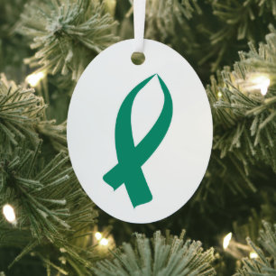 Awareness Ribbon (Teal) Badge Holder Metal Ornament