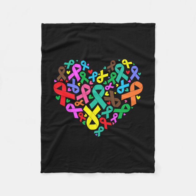 Awareness Ribbons Heart Support  Fleece Blanket (Front)