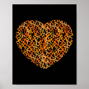 Awareness Support Orange Ribbon Heart  Poster
