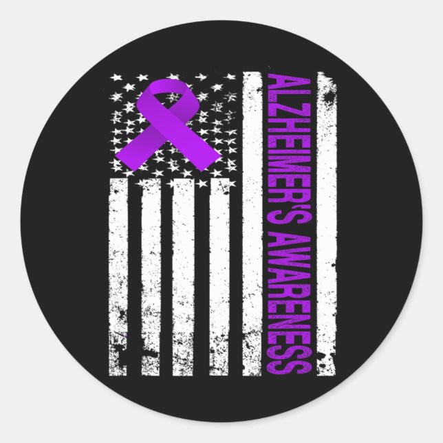 Awareness - Usa Flag Purple Ribbon  Classic Round Sticker (Front)