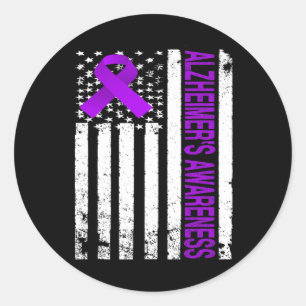 Awareness - Usa Flag Purple Ribbon  Classic Round Sticker