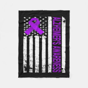 Awareness - Usa Flag Purple Ribbon Fleece Blanket