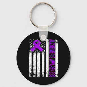 Awareness - Usa Flag Purple Ribbon  Keychain