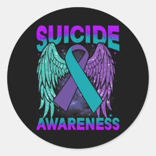 Awareness Wings And Ribbon Suicide Prevention 1  Classic Round Sticker