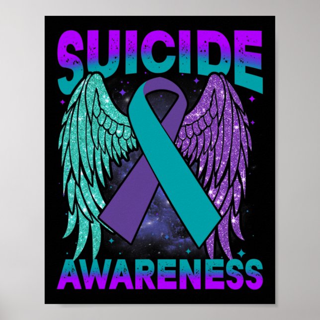 Awareness Wings And Ribbon Suicide Prevention 1  Poster (Front)