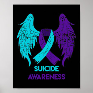 Awareness Wings And Ribbon Teal And Purple  Poster