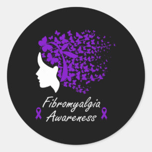 Awareness - Women Butterflies Hair Ribbon Classic Round Sticker