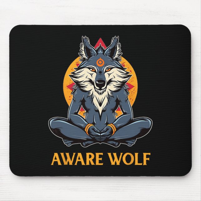 Awarewolf Aware Wolf Yoga Meditation Namaste Yogi  Mouse Pad (Front)