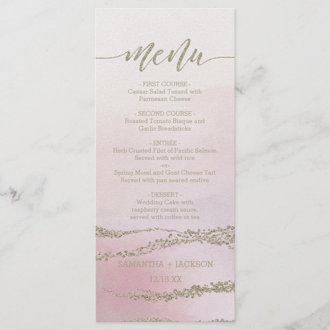 Awash Elegant Watercolor in Blush Wedding Menu (Front)