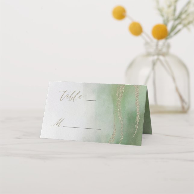 Awash Elegant Watercolor in Foliage Table Number Place Card (Front)