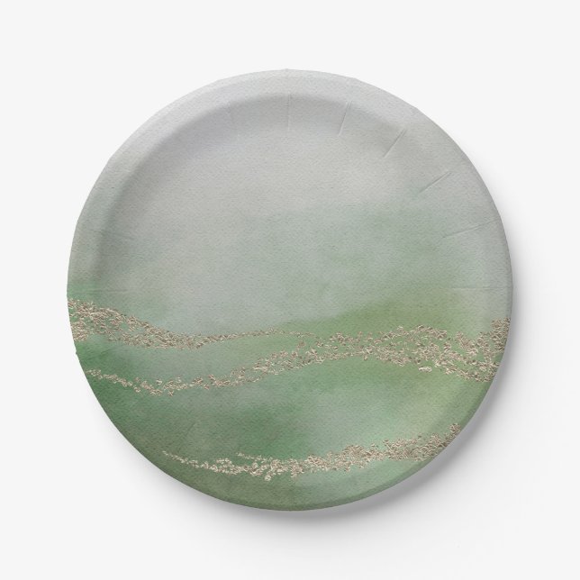Awash Elegant Watercolor in Foliage Wedding Paper Plate (Front)