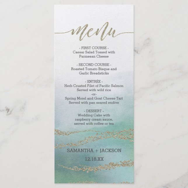 Awash Elegant Watercolor in Ocean Wedding Menu (Front)