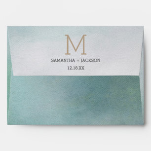 Awash Elegant Watercolor in Ocean Wedding Monogram Envelope