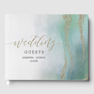Awash Elegant Watercolor in Ocean Wedding Monogram Guest Book