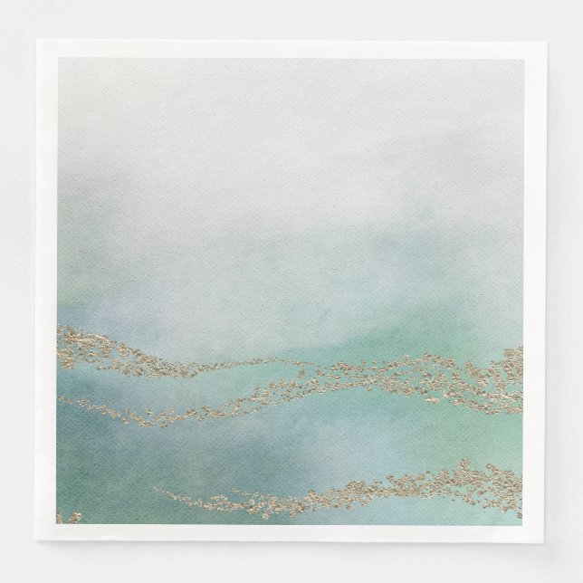 Awash Elegant Watercolor in Ocean Wedding Napkin (Front)