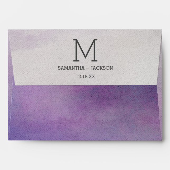 Awash Elegant Watercolor in Orchid Wedding Monogra Envelope (Back (Top Flap))