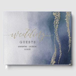 Awash Elegant Watercolor Surf Wedding Monogram Guest Book
