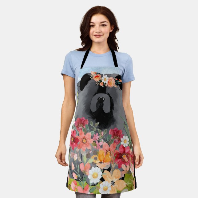 AWASH IN LIGHT Black - Blue  Chow Dog   Apron (Worn)