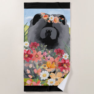 AWASH IN LIGHT Black - Blue  Chow Dog   Beach Towel