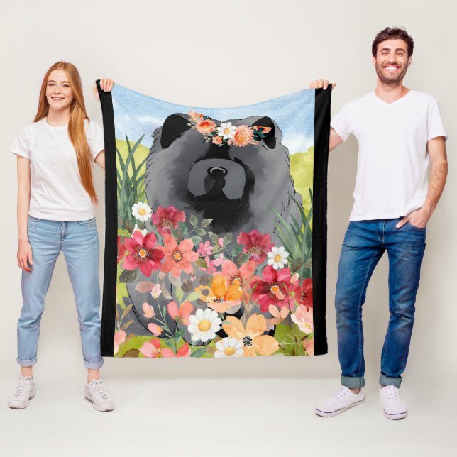 AWASH IN LIGHT Black - Blue  Chow Dog   Fleece Blanket (In Situ)